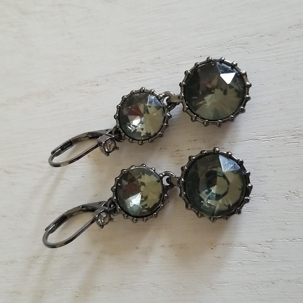 Black and Green Rhinestone Dangle Earrings - Picture 4 of 6